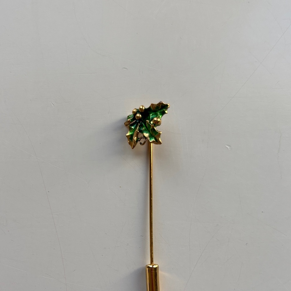 Gold and Green Leaf Brooch Pin